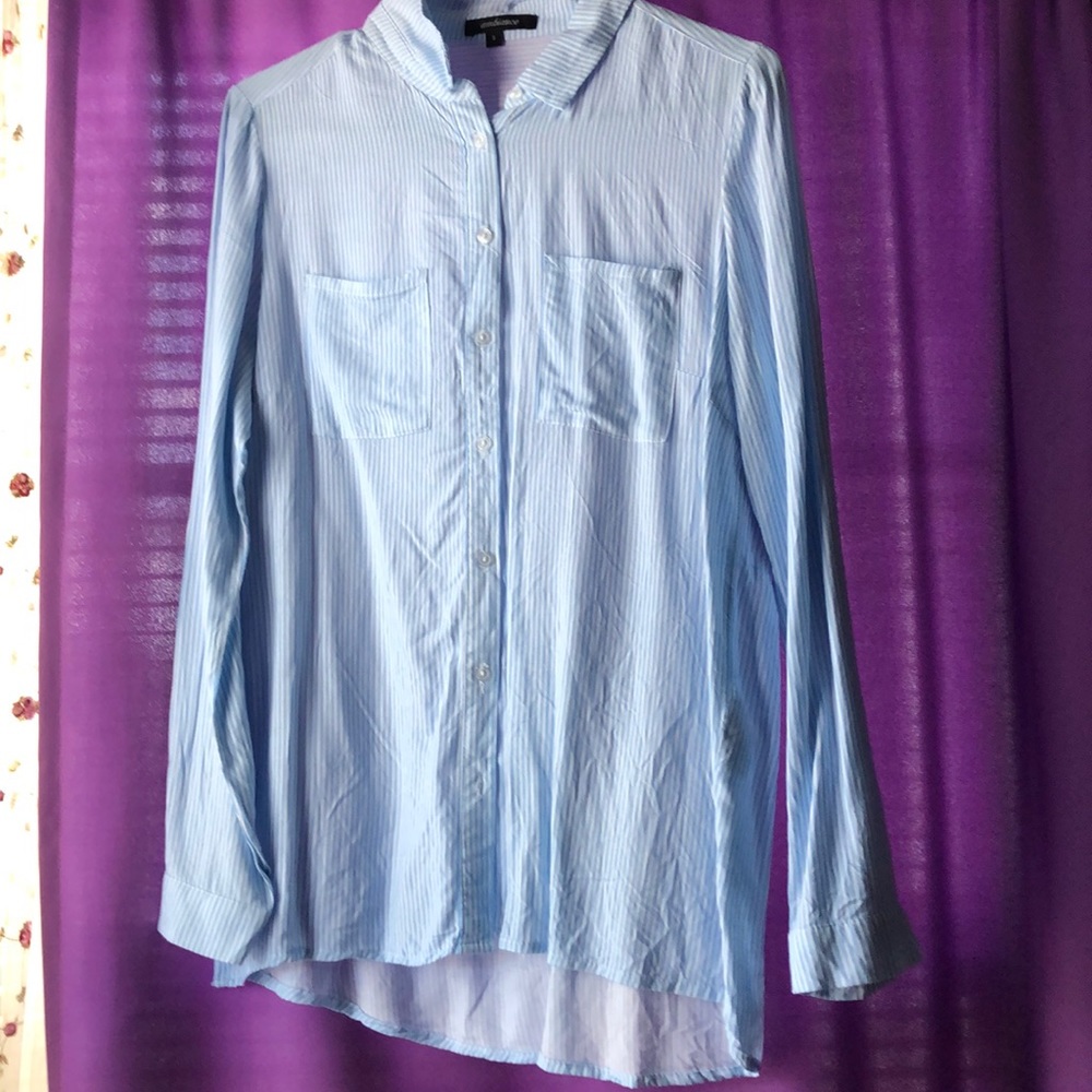 Blue and White Button Up Blouse